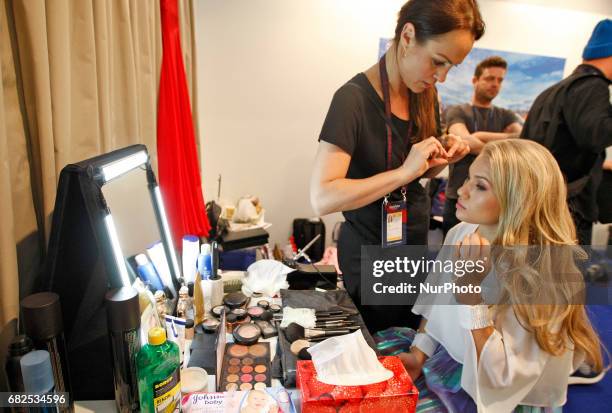 Anja Nissen from Denmark is preparing to perform at the rehearsal for the Grand Final of the Eurovision Song Contest, in Kiev, Ukraine, 12 May 2017....