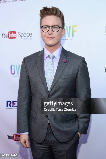 YouTube personality Tyler Oakley attends the opening night ceremony for OUT Web Fest 2017 LGBTQ + Digital Shorts Festival at YouTube Space LA on May...