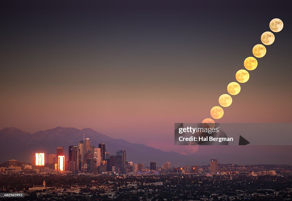 Supermoon Rise over Downtown Los Angeles