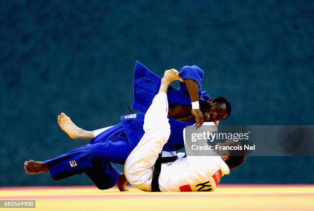 Etoga Dieudonne Mama of Cameroon and Meirzhan Kaltayev of Kazaksthan compete in the Men's Judo -66 kg repechage during day two of Baku 2017 - 4th...