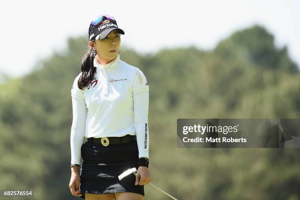 Chae-Young Yoon of South Korea waits to putt on the 4th green during the second round of the Hoken-no-Madoguchi Ladies at the Fukuoka Country Club...