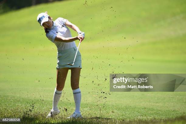 Shin-Ae Ahn of South Korea hits from the rough on the 6th hole during the second round of the Hoken-no-Madoguchi Ladies at the Fukuoka Country Club...