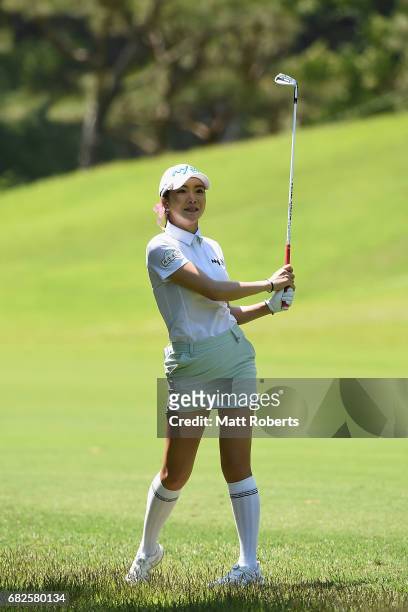 Shin-Ae Ahn of South Korea hits from the rough on the 6th hole during the second round of the Hoken-no-Madoguchi Ladies at the Fukuoka Country Club...