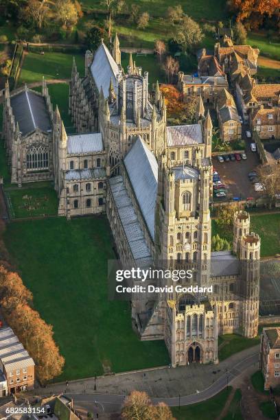 Aerial photograph of the Anglican, Ely Cathedral on November 18, 2010. This Romanesque Gothic style Church dates back to 1083, it is located between...