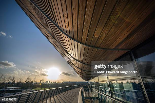 lee valley velopark, velodrome at sunset - london olympic park stock pictures, royalty-free photos & images