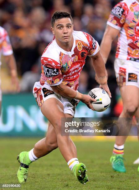 Kodi Nikorima of the Broncos looks to pass during the round 10 NRL match between the Manly Sea Eagles and the Brisbane Broncos at Suncorp Stadium on...