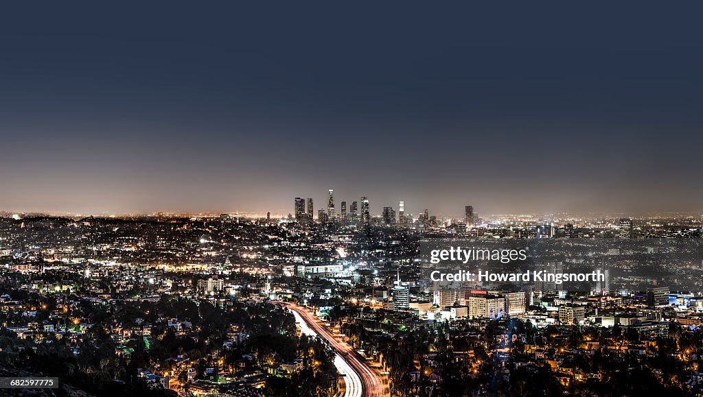 LA downtown from Mulholland at night