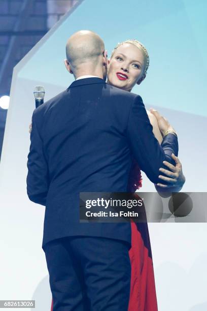 Model Franziska Knuppe and Christopher von Deylen of the band 'Schiller' during the GreenTec Awards Show at ewerk on May 12, 2017 in Berlin, Germany.