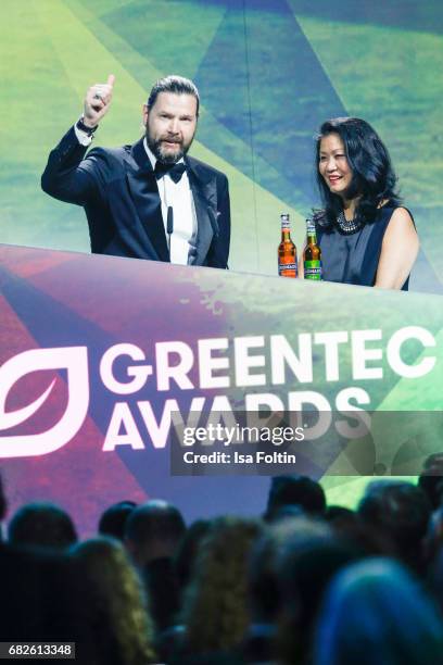 British singer Rea Garvey and Melody Harris-Jensbach, CEO Jack Wolfskin during the GreenTec Awards Show at ewerk on May 12, 2017 in Berlin, Germany.