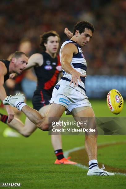 Nakia Cockatoo of the Cats kicks the ball during the round eight AFL match between the Essendon Bombers and the Geelong Cats at Melbourne Cricket...