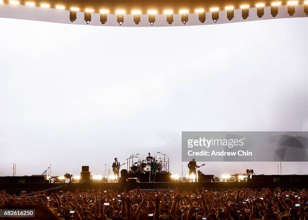 Rock band U2 performs on stage during their 'The Joshua Tree World Tour' opener at BC Place on May 12, 2017 in Vancouver, Canada.