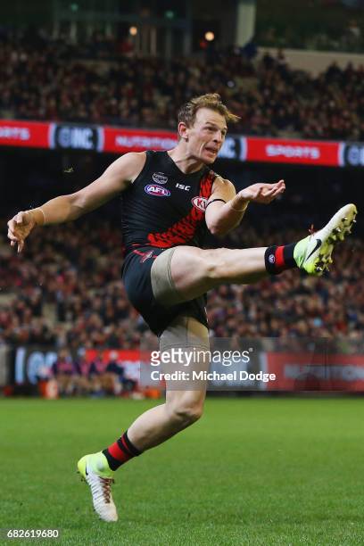 Brendon Goddard of the Bombers kicks the ball during the round eight AFL match between the Essendon Bombers and the Geelong Cats at Melbourne Cricket...