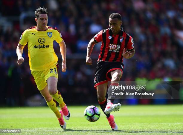 Junior Stanislas of AFC Bournemouth scores his sides first goal during the Premier League match between AFC Bournemouth and Burnley at Vitality...