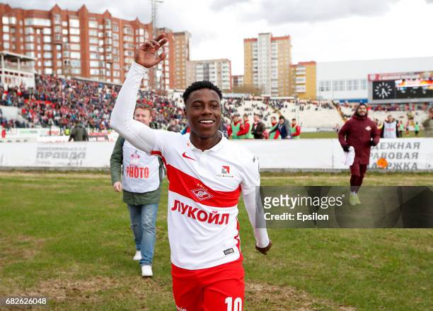 Quincy Promes of FC Spartak Moscow celebrates after their victory over FC Amkar Perm in Russian Premier League match between FC Amkar Perm and FC...