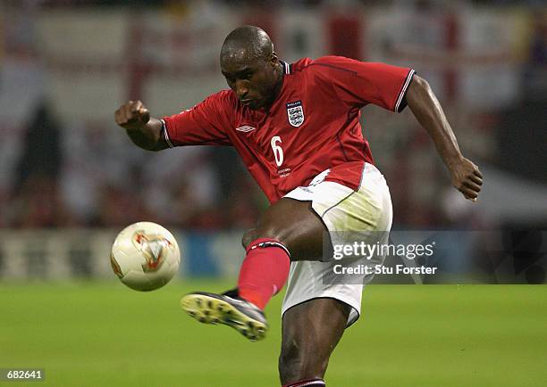 Sol Campbell of England clears the ball from danger during the FIFA World Cup Finals 2002 Group F match between England and Argentina played at the...