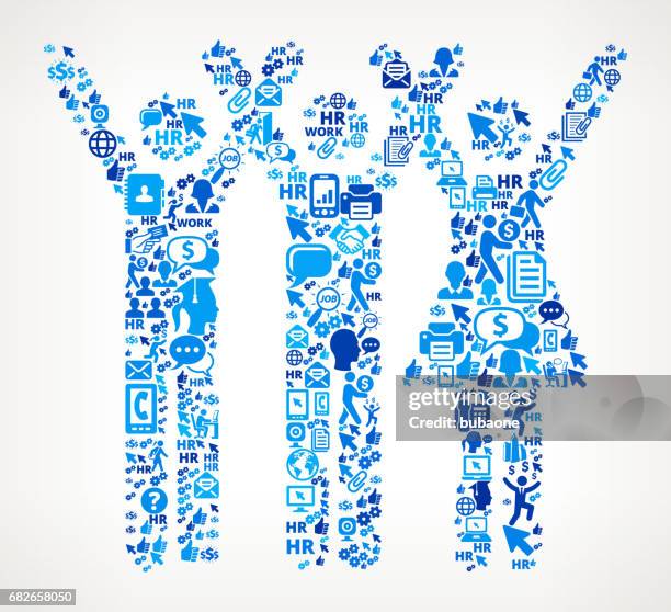 three people rasing hands work and employment corporate icon background - corporate wellness program stock illustrations