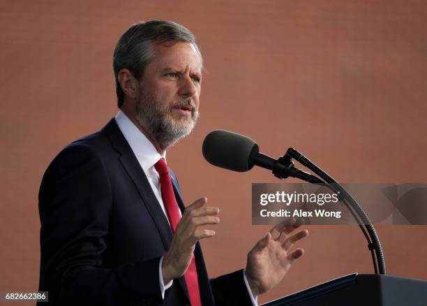 Jerry Falwell, President of Liberty University, speaks during a commencement at Liberty University May 13, 2017 in Lynchburg, Virginia. President...