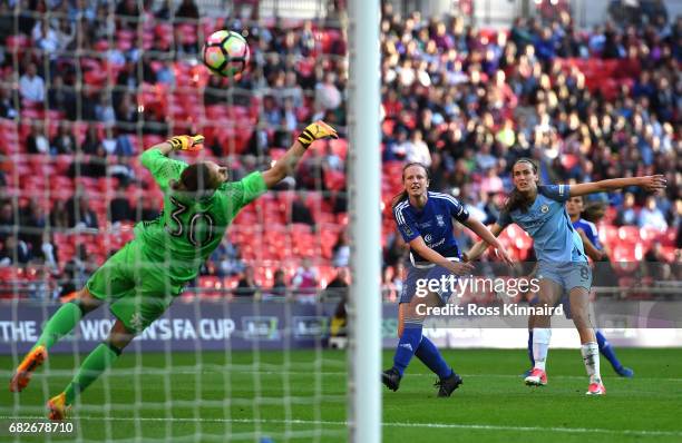 Jill Scott of Manchester City scores her sides fourth goal during the SSE Women's FA Cup Final between Birmingham City Ladies and Manchester City...