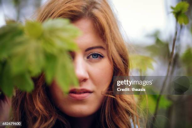 beautiful young woman in the woods - pollock country park stock pictures, royalty-free photos & images