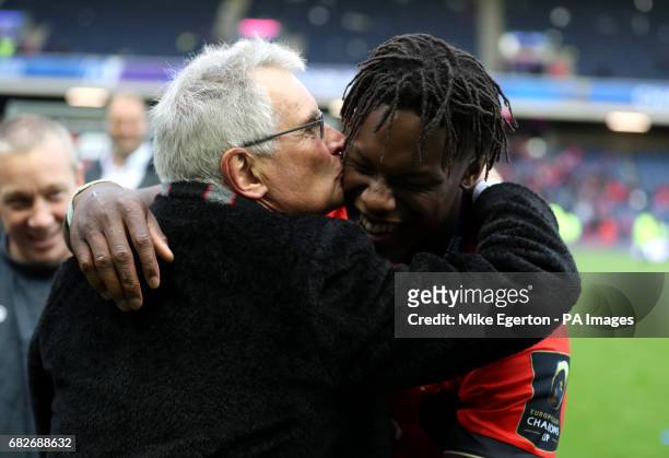 Saracens' Chairman Nigel Wray and Maro Itoje celebrate after winning the European Champions Cup Final at BT Murrayfield, Edinburgh.