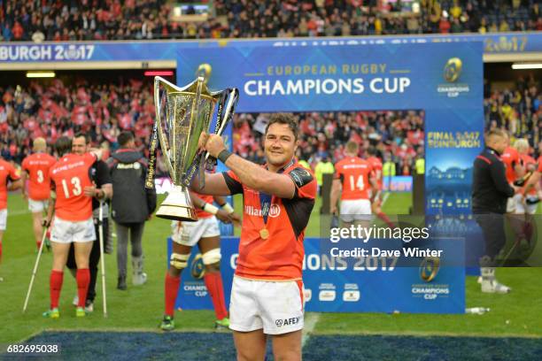 Joy for Brad Barritt of Saracens after his side wins the European Champions Cup Final match between Clermont Auvergne and Saracens at Murrayfield...