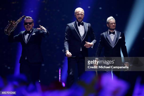 Sunstroke Project, representing Moldova, are seen on stage during the final of the 62nd Eurovision Song Contest at International Exhibition Centre on...