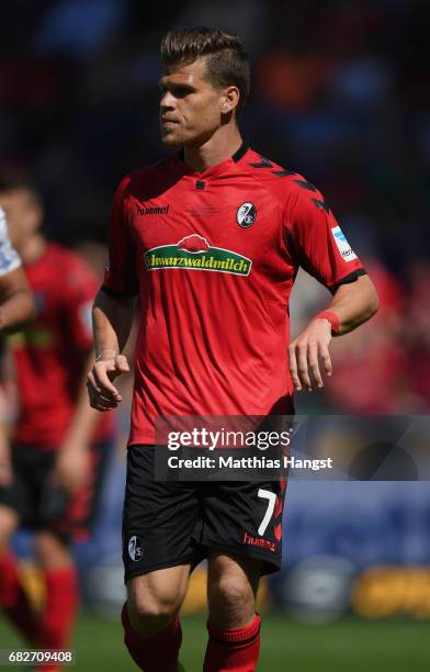 Florian Niederlechner of Freiburg runs for the ball during the Bundesliga match between SC Freiburg and FC Ingolstadt 04 at Schwarzwald-Stadion on...