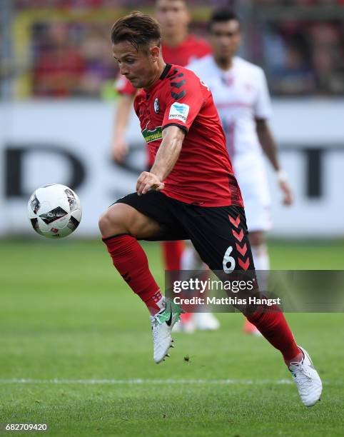 Amir Abrashi of Freiburg controls the ball during the Bundesliga match between SC Freiburg and FC Ingolstadt 04 at Schwarzwald-Stadion on May 13,...