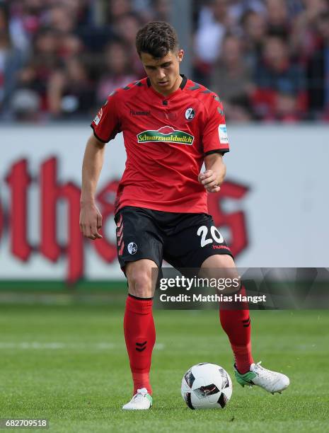Marc-Oliver Kempf of Freiburg controls the ball during the Bundesliga match between SC Freiburg and FC Ingolstadt 04 at Schwarzwald-Stadion on May...