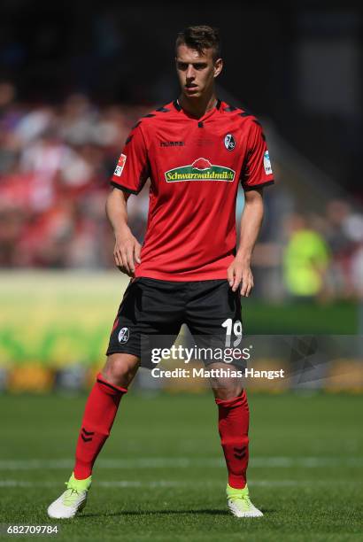 Janik Haberer of Freiburg in action during the Bundesliga match between SC Freiburg and FC Ingolstadt 04 at Schwarzwald-Stadion on May 13, 2017 in...