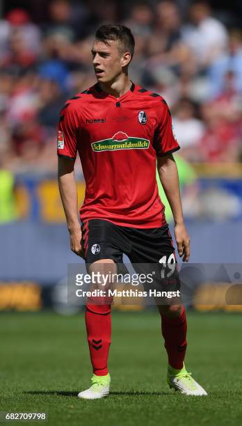 Janik Haberer of Freiburg in action during the Bundesliga match between SC Freiburg and FC Ingolstadt 04 at Schwarzwald-Stadion on May 13, 2017 in...