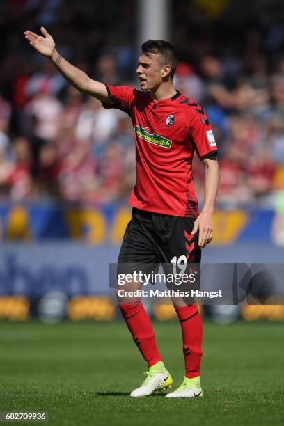 Janik Haberer of Freiburg in action during the Bundesliga match between SC Freiburg and FC Ingolstadt 04 at Schwarzwald-Stadion on May 13, 2017 in...