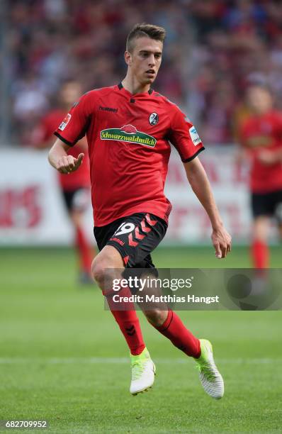 Janik Haberer of Freiburg in action during the Bundesliga match between SC Freiburg and FC Ingolstadt 04 at Schwarzwald-Stadion on May 13, 2017 in...