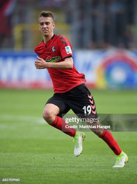 Janik Haberer of Freiburg in action during the Bundesliga match between SC Freiburg and FC Ingolstadt 04 at Schwarzwald-Stadion on May 13, 2017 in...