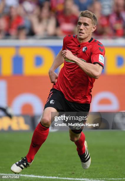 Nils Petersen of Freiburg runs for the ball during the Bundesliga match between SC Freiburg and FC Ingolstadt 04 at Schwarzwald-Stadion on May 13,...