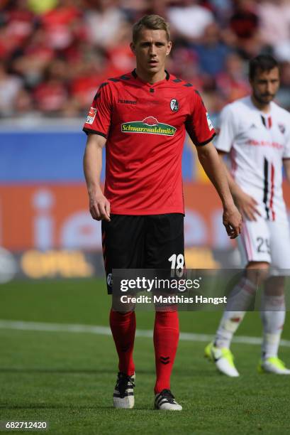 Nils Petersen of Freiburg looks on during the Bundesliga match between SC Freiburg and FC Ingolstadt 04 at Schwarzwald-Stadion on May 13, 2017 in...