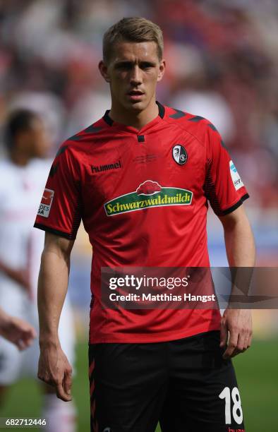 Nils Petersen of Freiburg looks on during the Bundesliga match between SC Freiburg and FC Ingolstadt 04 at Schwarzwald-Stadion on May 13, 2017 in...