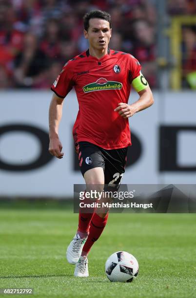 Nicolas Hoefler of Freiburg controls the ball during the Bundesliga match between SC Freiburg and FC Ingolstadt 04 at Schwarzwald-Stadion on May 13,...