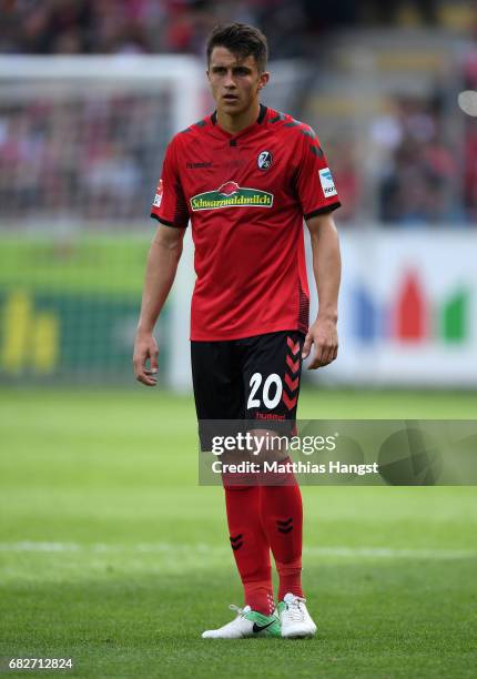 Marc-Oliver Kempf of Freiburg looks on during the Bundesliga match between SC Freiburg and FC Ingolstadt 04 at Schwarzwald-Stadion on May 13, 2017 in...