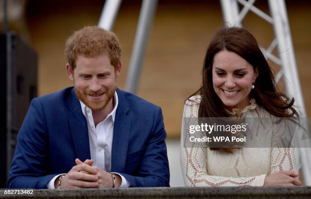 Catherine, Duchess of Cambridge and Prince Harry as they host a tea party in the grounds of Buckingham Palace to honour the children of those who...