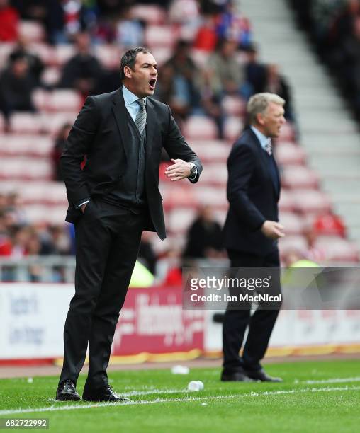 Swansea City manager Paul Clement looks on during the Premier League match between Sunderland and Swansea City at Stadium of Light on May 13, 2017 in...