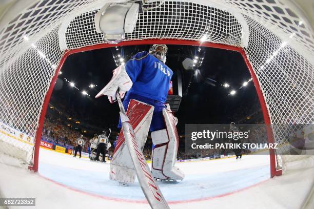 Italy´s Andreas Bernard reacts during the IIHF Ice Hockey World Championships first round match between Italy and Germany in Cologne, western Germany...