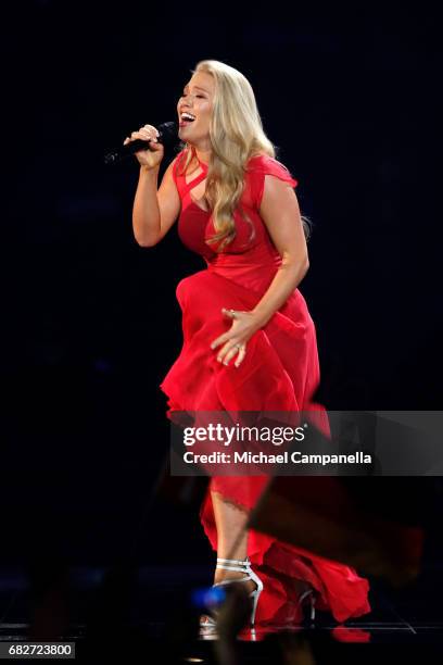 Singer Anja, representing Denmark, performs the song 'Where I Am' during the final of the 62nd Eurovision Song Contest at International Exhibition...