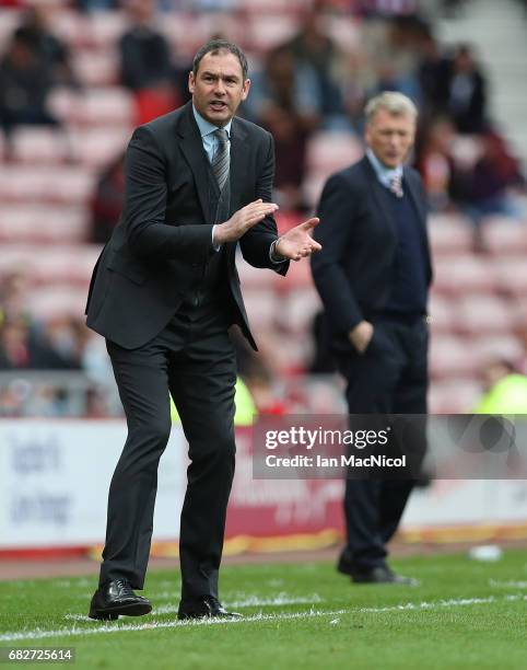 Swansea City manager Paul Clement is seen during the Premier League match between Sunderland and Swansea City at Stadium of Light on May 13, 2017 in...