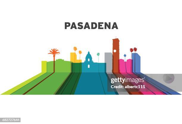 pasadena ausgekleidet stadtbild - pasadena california stock-grafiken, -clipart, -cartoons und -symbole