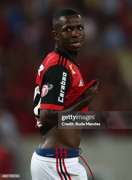 Vinicius Jr. Of Flamengo reacts after a match between Flamengo and Atletico MG part of Brasileirao Series A 2017 at Maracana Stadium on May 13, 2017...