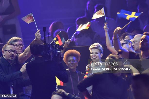 German singer-songwriter representing Germany with the song "Perfect life" Isabella Levina Luen aka Levina reacts during the final of the 62nd...