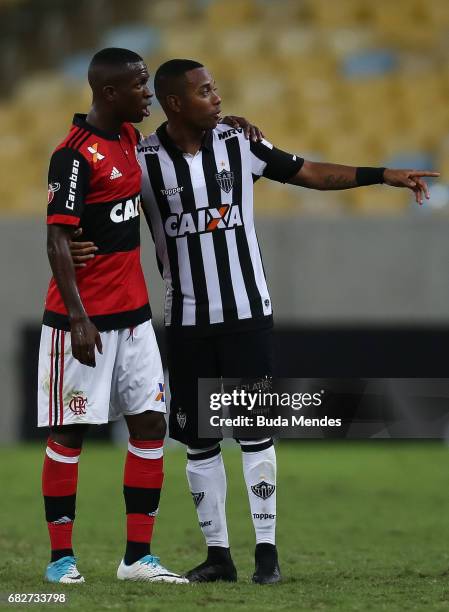 Vinicius Jr of Flamengo greets Robinho of Atletico MG after a match between Flamengo and Atletico MG part of Brasileirao Series A 2017 at Maracana...