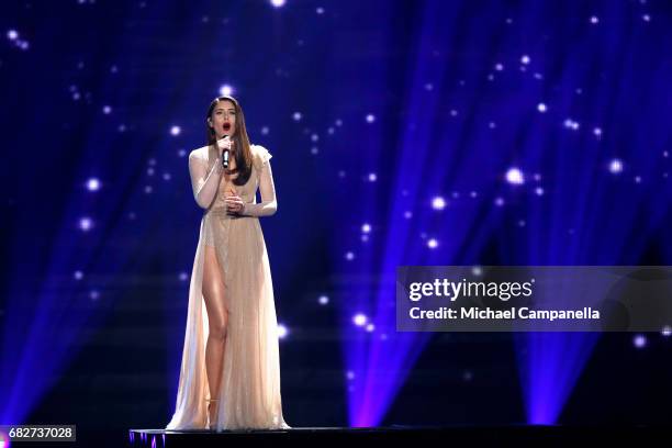 Singer Demy, representing Greece, performs the song 'This Is Love' during the final of the 62nd Eurovision Song Contest at International Exhibition...