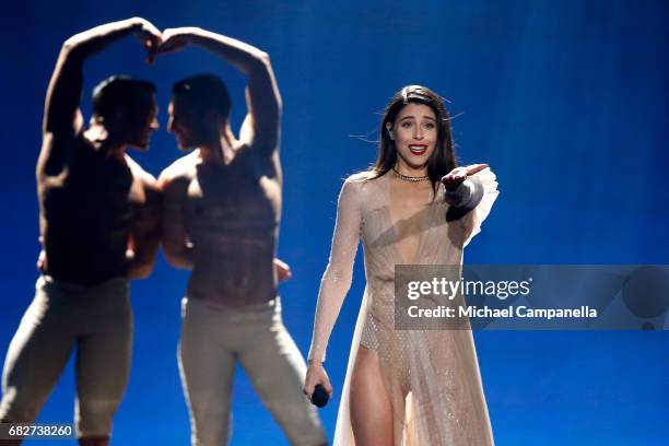 Singer Demy, representing Greece, performs the song 'This Is Love' during the final of the 62nd Eurovision Song Contest at International Exhibition...